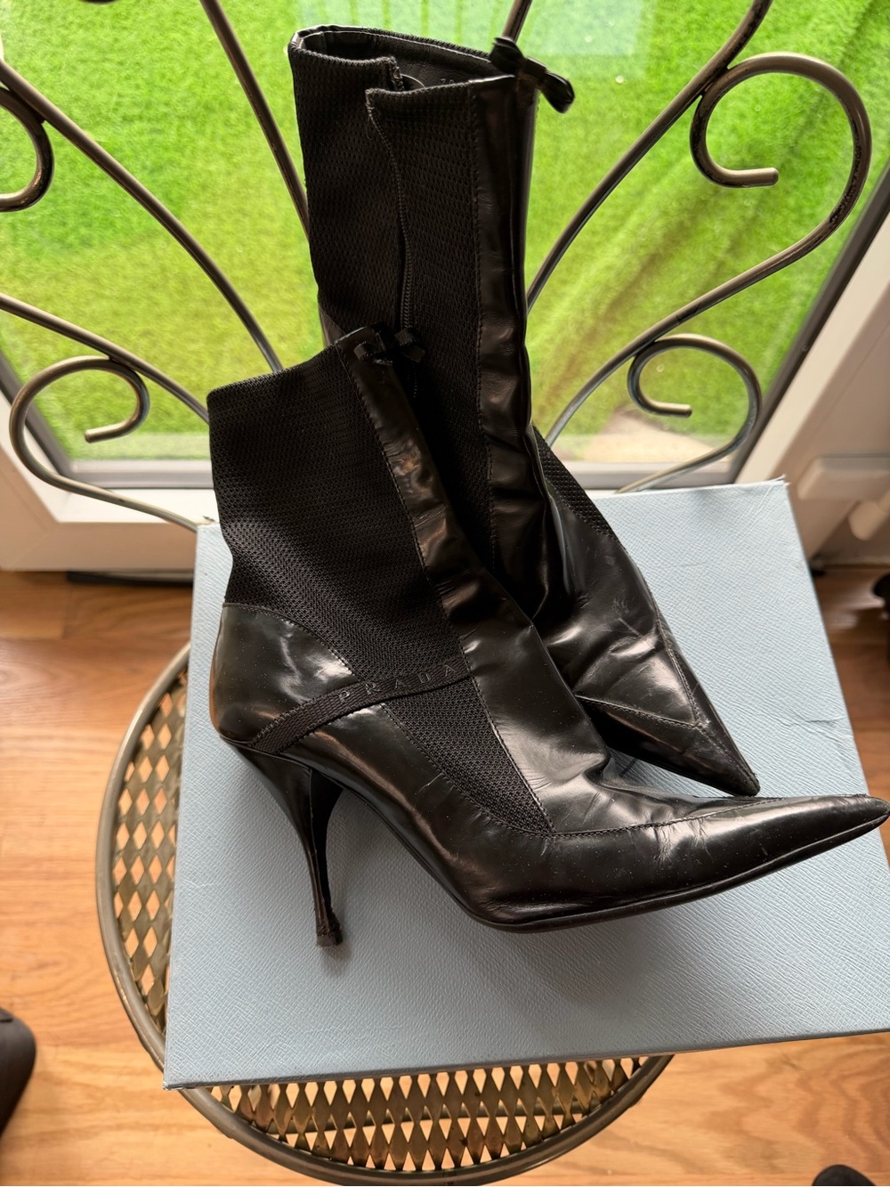 Prada Black Pointed Stiletto Ankle Boots